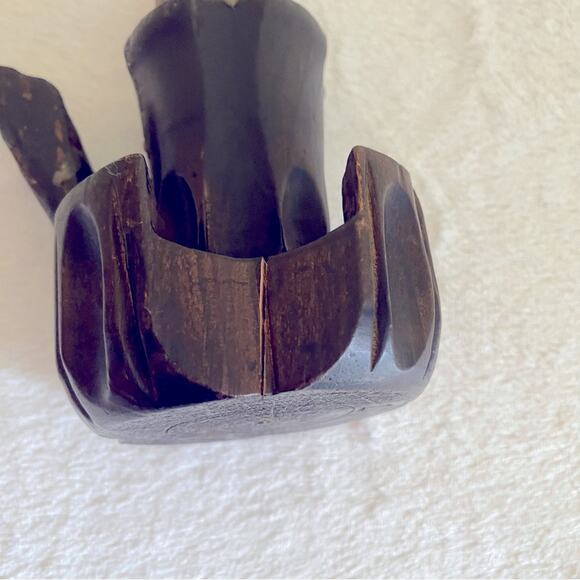 Vintage Hand Carved Wooden Candle Holder Handle Candlestick - Picture 7 of 11